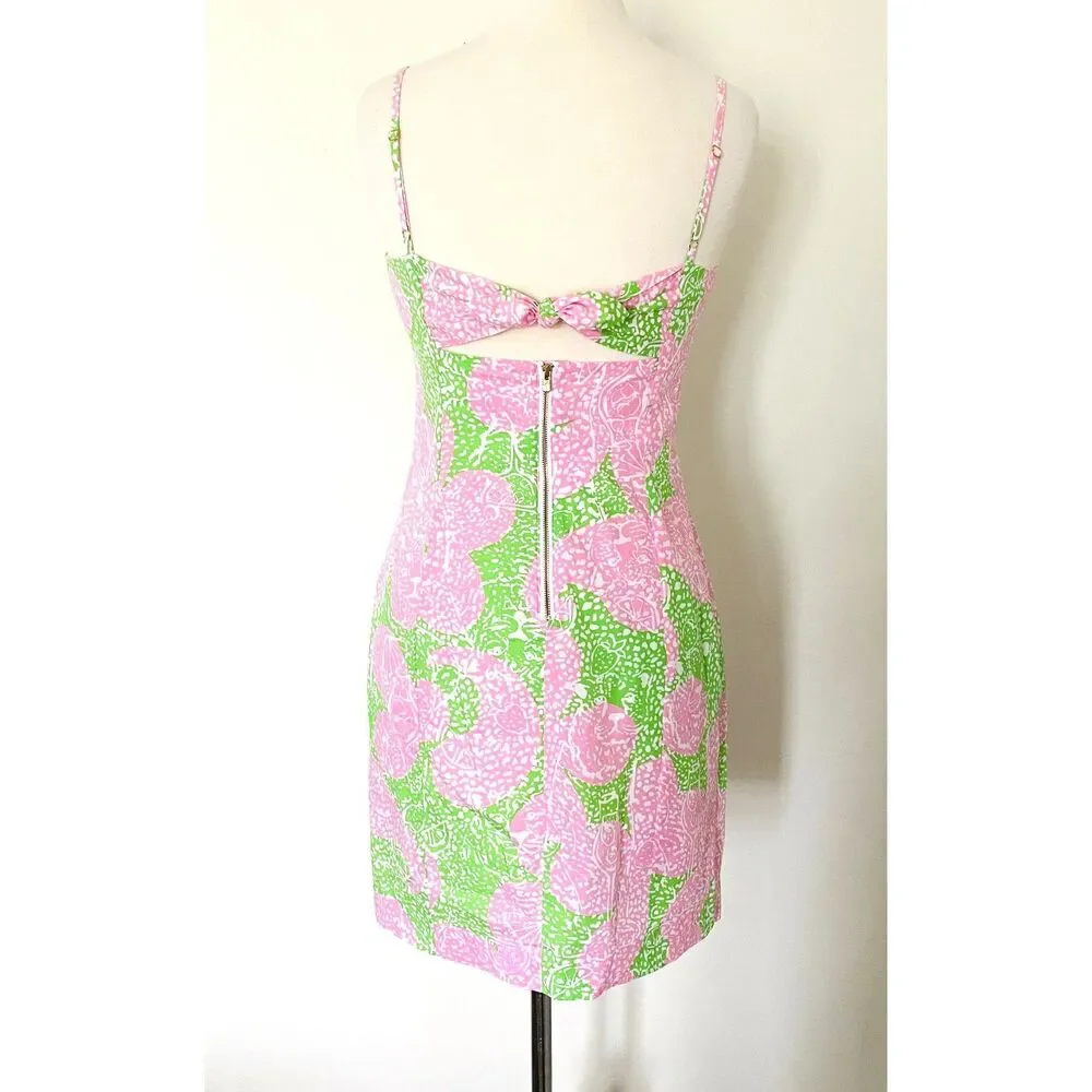Lilly Pulitzer McCallum Limeade Cheat Ya Pink Green Tie Back Mini Sundress Sz 2 - Picture 3 of 11